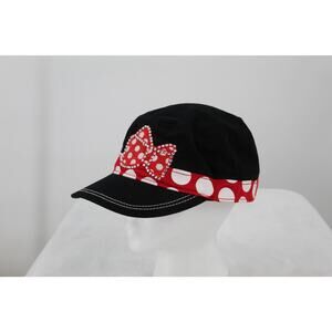 DISNEY PARKS Minnie Mouse Army Cadet Hat Women's Black Adjustable Cap Rhinestone